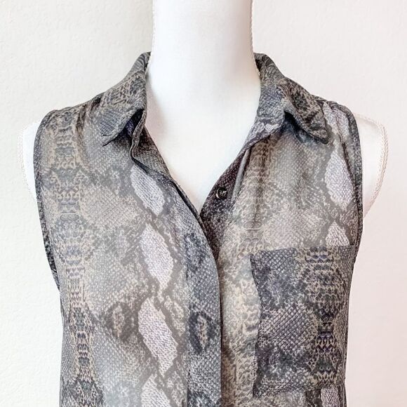 🍋 Lush • Sheer Snake Print Button-Down Tunic Blouse - Picture 2 of 9